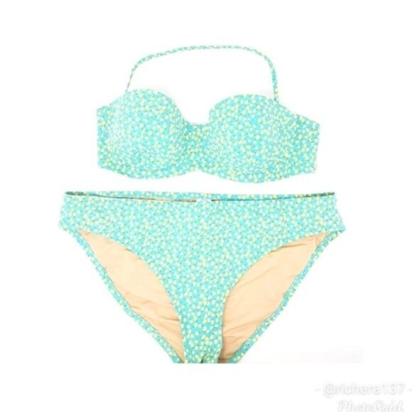 J. Crew Womens Mint Floral Bikini Set Large - Picture 2 of 5